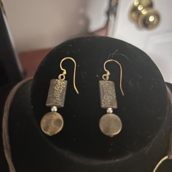 Silpada Leather cord necklace with bronze metal beads and matching earrings. - Picture 5 of 8